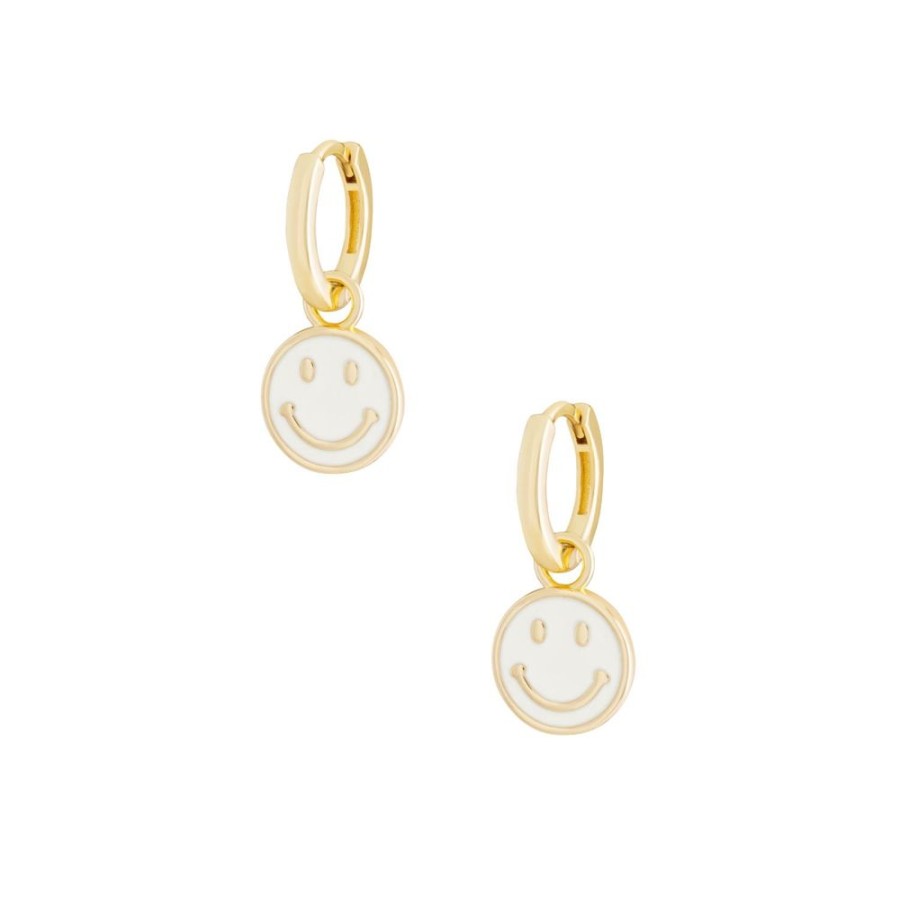 Aros noa joyas | Argollas Smiley White Bano De Oro