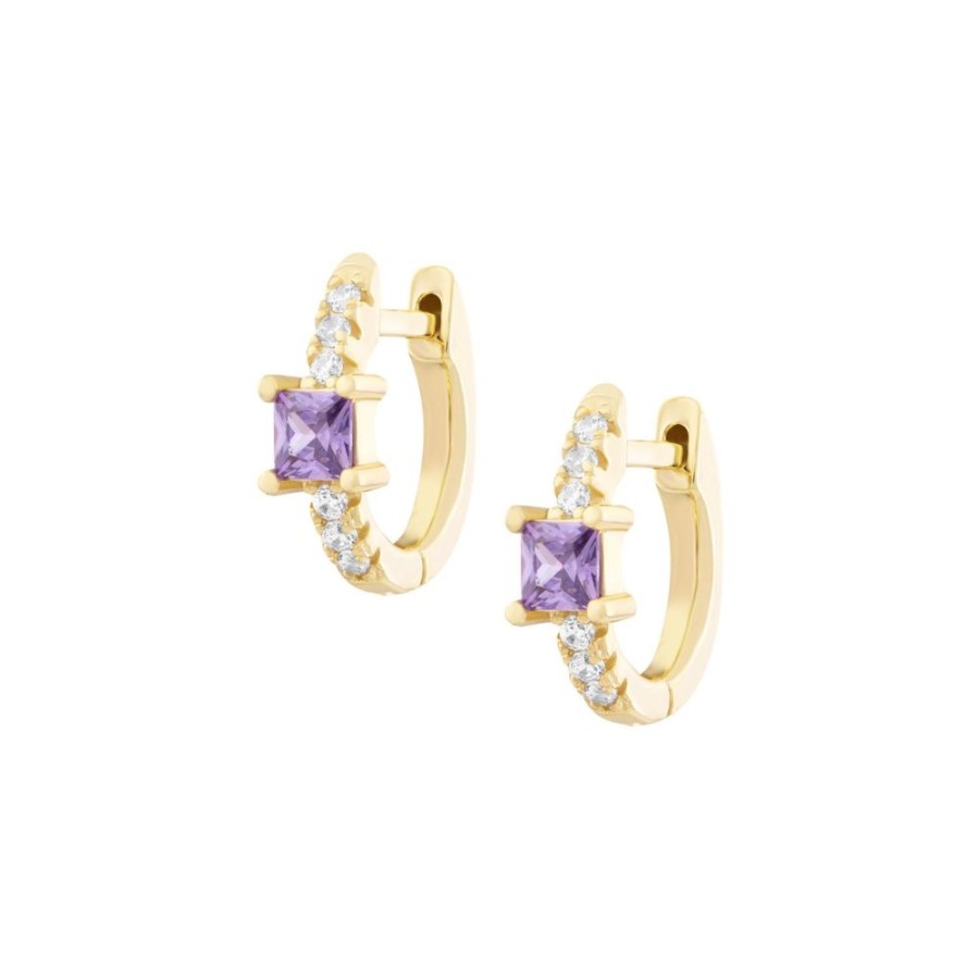 Aros noa joyas | Argollas Violet Shine Cube Bano De Oro