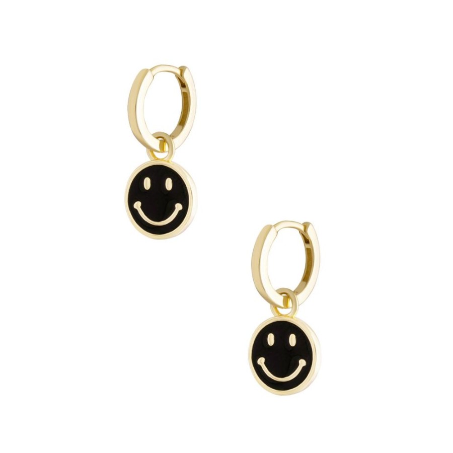 Aros noa joyas | Argollas Smiley Black Bano De Oro