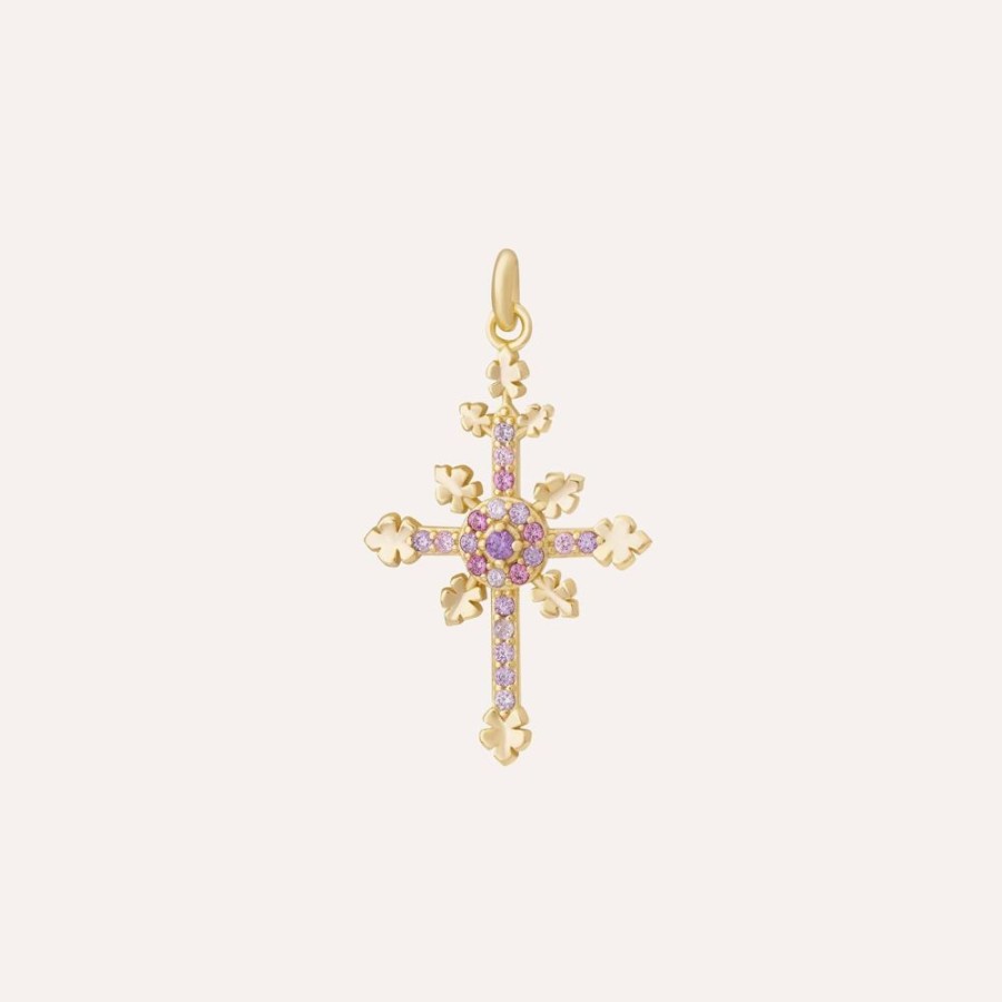 Collares noa joyas | Charm Cross Pink Bano De Oro