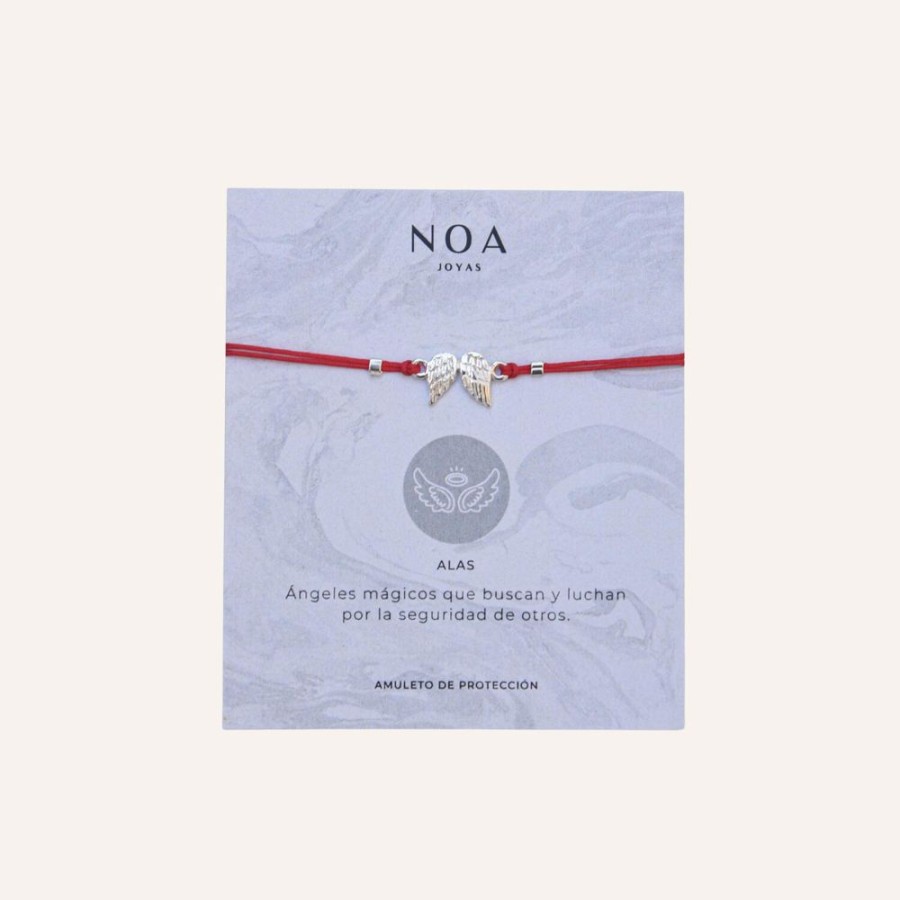 Pulseras noa joyas | Pulsera Hilo Rojo Alas Plata