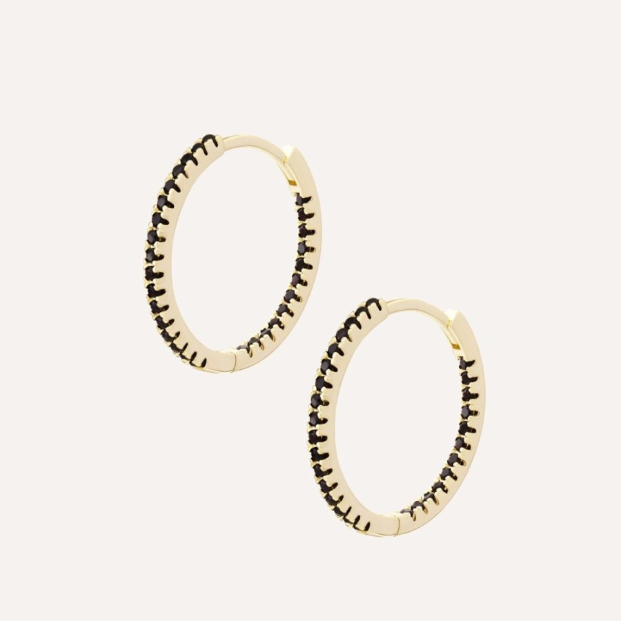 Aros noa joyas | Argollas Black Lia Bano De Oro 20 Mm