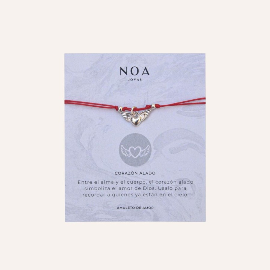 Pulseras noa joyas | Pulsera Nino/A Hilo Rojo Corazon Alado Plata