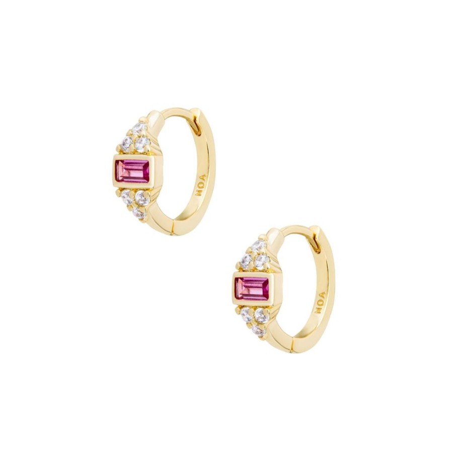 Aros noa joyas | Argollas Emi Pink Bano De Oro