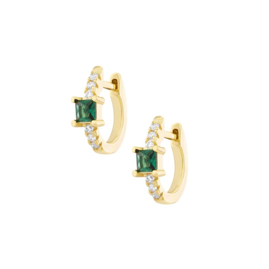 Aros noa joyas | Argollas Green Shine Cube Bano De Oro